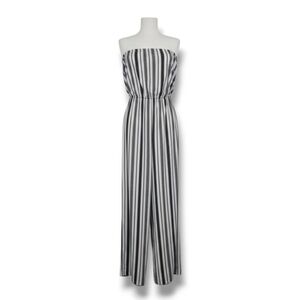 Lani Women’s Black & White Striped Strapless Wide-Leg Jumpsuit – Size Small